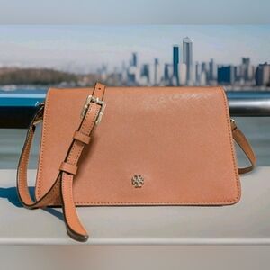 Tory Burch Emerson Gorgeous  English Tan Leather Crossbody Bag